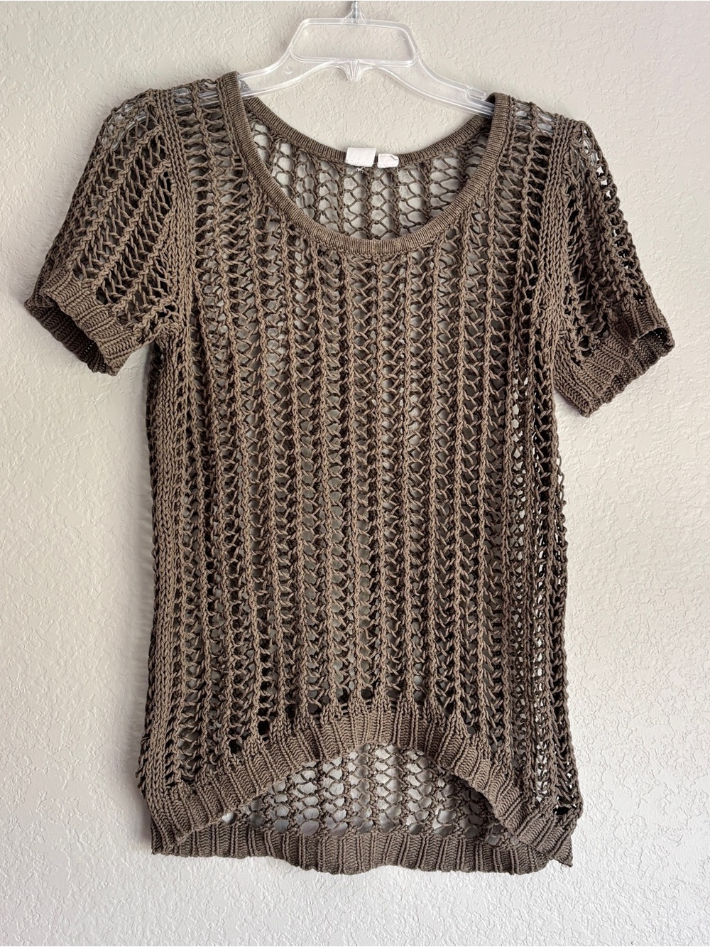Roxy Olive Open Weave Crochet Short Sleeve Top women’s S